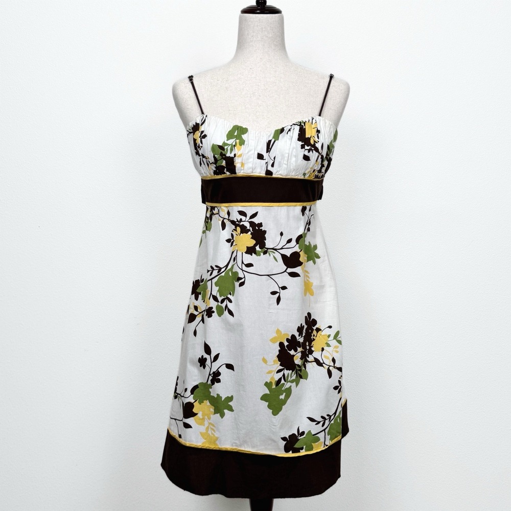 Vtg‎ Speechless Dress Womens 9 Green Yellow Floral Empire Waist Preppy Y2K Retro